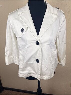 Ruby Rd White Stretch Blazer Jacket Size Women’s 10 Cropped Sleeve Classic Chic
